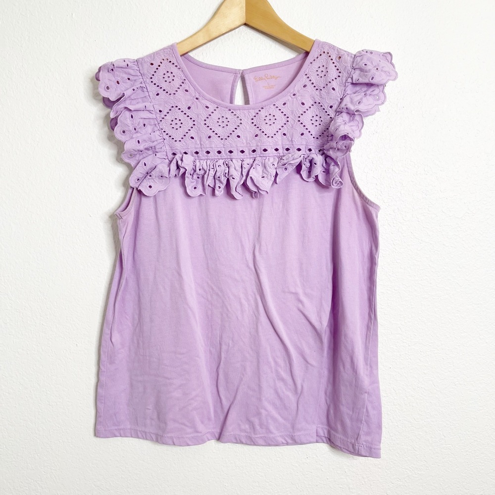 Lilly Pulitzer Lavender Purple Eyelet‎ Ruffle Sleeveless Tank Top Large